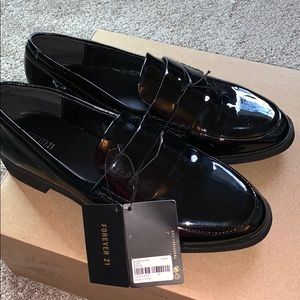 Black patent leather loafers
